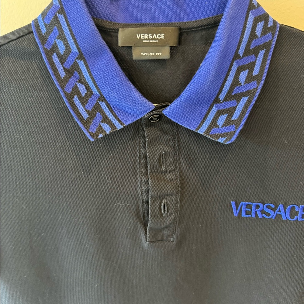 Versace Men's Black and Blue Polo Shirt - Picture 3 of 6